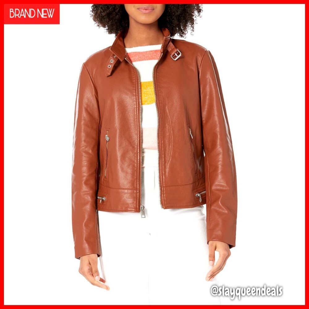 Faux Leather Motocross Racer Jacket with Zipper Pockets